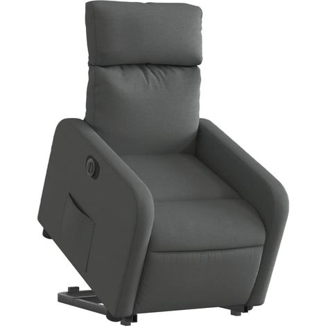 Poltrona relax TV molto comoda con funzione di sollevamento elettrico in tessuto grigio scuro DEC028346