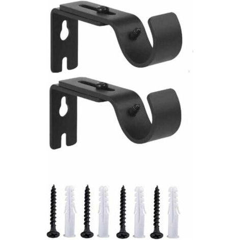 Lot de 2 supports muraux réglables pour tringle à rideaux en métal robuste - Longueur réglable de 3 à 12 cm - Noir (1/4)