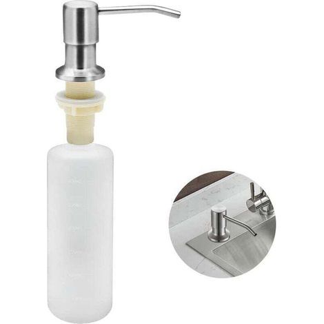 Dispensador de jabón para fregadero de cocina, dispensador de detergente empotrable de acero inoxidable de 350 ml, dispensador de jabón recargable con bomba giratoria de 360° (acero inoxidable) (1/4)