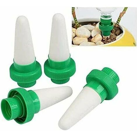 Rabais Lot de 4 abreuvoirs pour plantes pour vacances, pointes d'arrosage en céramique pour bouteilles en plastique, dispositifs d'arrosage automatique pour plantes en pot d'intérieur et d'extérieur (1/3)