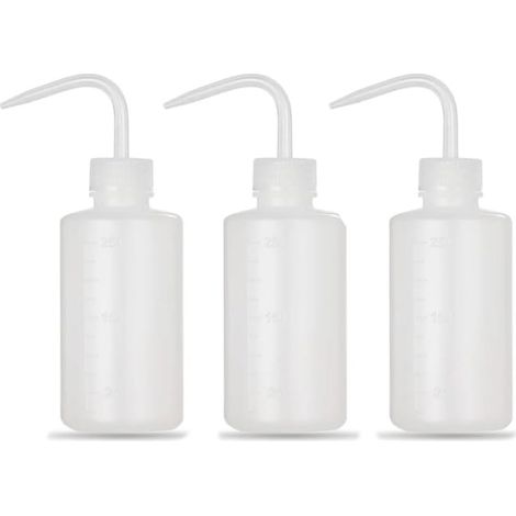 Lot de 3 flacons pissettes de 250 ml Bouteilles de laboratoire avec pipette fine en plastique Flacon doseur Bouteille de lavage pour le nettoyage (1/5)