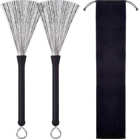 1 Paire Balais à Percussion, Brosses à Tambour Rétractable Balais, avec sac Rangement Portable, Poignées en Caoutchouc Confortables, pour Batterie Jazz Stick (1/5)