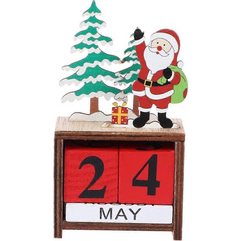 Calendrier de Noël en bois décoratif, calendrier perpétuel réutilisable de bureau, motif Père Noël créatif, accessoire photo pour la maison ou le bureau.-12.573.5cm (1/2)