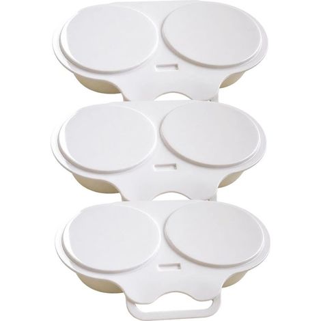 GDHZS- 3 pièces Cuiseur À Oeufs Double Tasse Micro-Ondes,Cavités Antiadhésives Cuisson,Microwave Egg Cooker for Kitchen Cooking Tool pocheuse à œufs,blanc (1/5)
