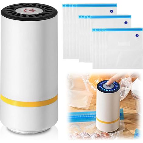 Machine à emballer sous vide avec 15 sacs sous vide : portable pour aliments, chargement USB, petit aliments secs ou humides (1/5)