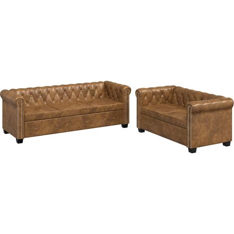 Maison Exclusive - Ensemble de canapé Chesterfield à 2 et 3 places marron (1/5)