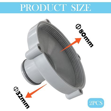 Lot de 2 adaptateurs pour tuyau d'aspiration de piscine - L'adaptateur gris - Nettoyage rapide de la piscine (diamètre de 80 mm à Ø 32 mm) - Idéal pour différents besoins de nettoyage de piscine (1/4)
