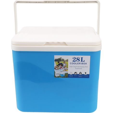 Camping-Gefrierschrank, gut verschlossen, großes Fassungsvermögen, tragbarer Kühl-/Speisenwärmer, geeignet für Autos und den Einsatz im Freien, 28 Liter, blau. (1/4)