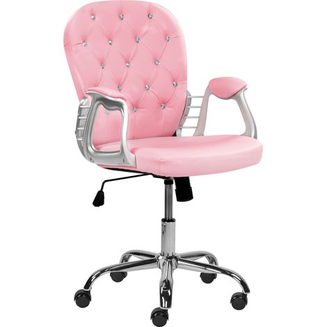 Sedia da ufficio in pelle sintetica rosa con cristalli e altezza regolabile e schienale trapuntato Princess (1/5)