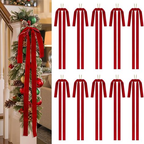 10 fiocchi natalizi grandi in velluto rosso, 40 cm x 60 cm, ideali per albero di Natale, ghirlande, decorazioni per feste, caminetti, case, porte d'ingresso e altri addobbi.