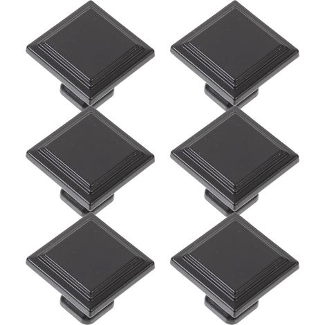 Lot de 6 Boutons de Porte D'armoire Noirs en Alliage D'aluminium, Design Carré Moderne, Facile à Installer Cuisine et Tiroirs (1/5)