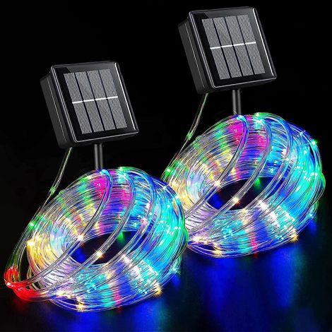 Kit d'éclairage extérieur solaire, étanche, LED, lot de 2, 10 m (33 pi)/pièce, 100 LED, tube PVC, lumière blanc chaud (1/2)