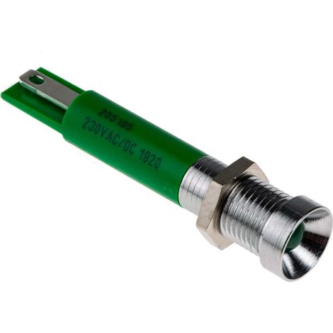 Voyant LED lumineux Vert RS PRO, dia. 8mm, 230V c.a. ( Prix pour 1 )