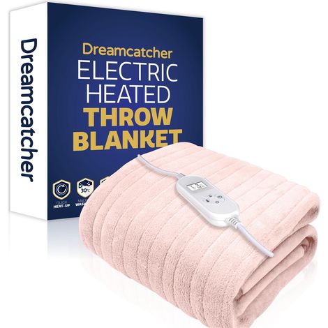 Dreamcatcher Deluxe XL Electric Throw Heated Double Over Blanket Soft Fleece 9 Heat & 12Hr Timer Settings - Pink (1/5)
