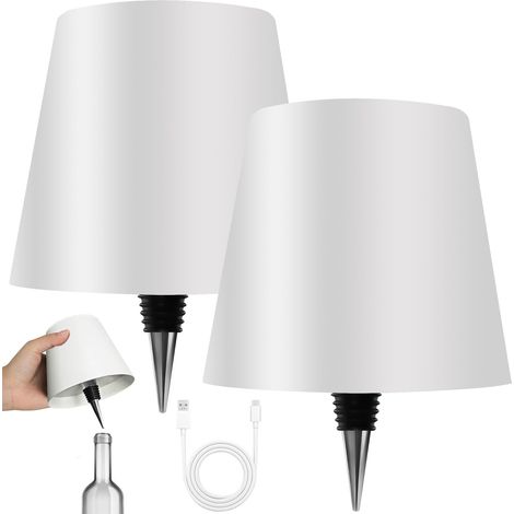 Deux lampes de bouteille sans fil neuves, lampes de bouteille LED, blanches, à intensité variable en trois couleurs. (1/5)