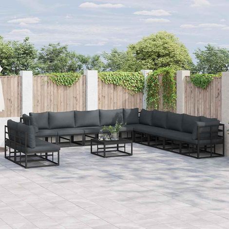 vidaXL Set Divano da Giardino con cuscino 12 pcs Nero Alluminio (1/5)