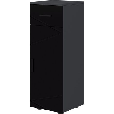Badezimmerschrank aus Spanplatte mit Schublade und 2 verstellbaren Einlegeböden, 30 x 30 x 82 cm, Schwarz und Grau