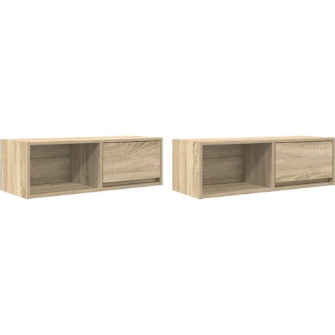 Lot de 2 meubles TV muraux peu encombrants rangement 80 x 31 x 25,5 cm en bois d'ingénierie chêne sonoma
