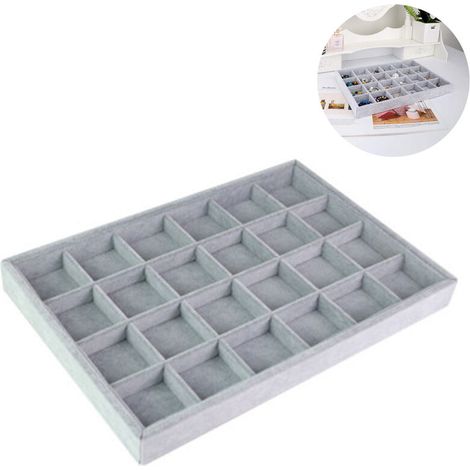 Handmade stackable velvet jewelry trays for rings, earrings, bracelets, and other jewelry. Storage tray (24 grids) (1/5)