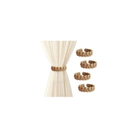 4 Pièces Embrasse de Rideaux Tressé Bohème,Support de Rideau pour Macramé,Attache Rideau sans Percage Corde,Pince à Rideaux Decoration,Accessoires de Chambre pour La Maison et Le Bureau (1/5)