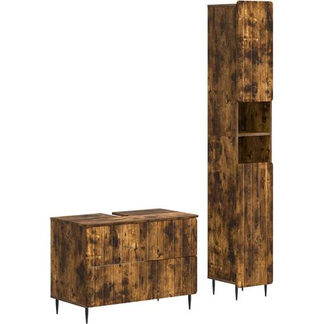 2 Piece Bathroom Cabinet Set ZWOLLE Smoked Oak Engineered Wood vidaXL