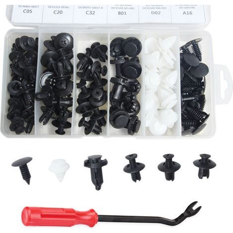 Lot de 100 clips de fixation pour carrosserie de voiture, rivets en plastique, fixations pour pare-chocs, garniture de porte, vis avec outil de démontage