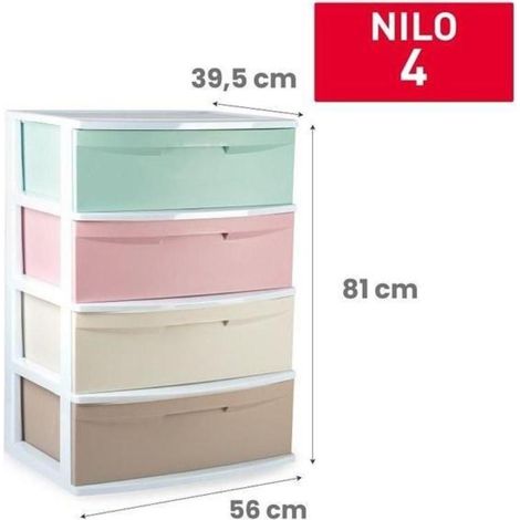 cajonera armario clasificador nilo 4 cajones plasticos colores 56x81x39,5 cms  vrm