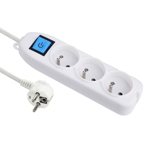 Bloc Multiprises 3 Prises + Interrupteur Longueur 1,5 m Section 3G1 mm² Blanc (1/2)