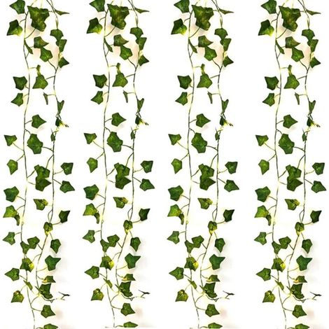 AIDUCHO 4 Pcs 2 M 20 Leds Plantes Artificielles Led String Light String Lights Feuille Verte Lierre Vigne Pour La Maison De Mariage Décor Lampe Diy Suspendu Jardin Cour Éclairage (1/4)