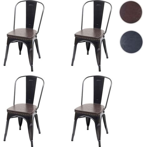 4x chaise de salle à manger HWC-H10e,métal,similicuir Chesterfield,gastronomie,design industriel - noir-gris (1/5)