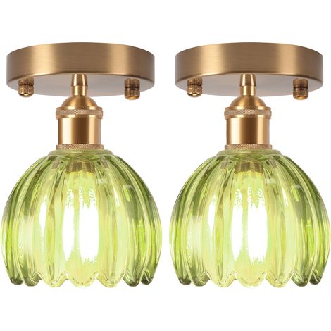 2PCS Lampe De Plafond En Cristal Plafonnier En Verre Plafonnier Rétro Lustre Moderne E27 Pour Couloir Cuisine Balcon Salle À Manger Vert
