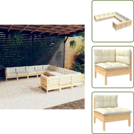 11-tlg. Garten-Lounge-Set mit Creme Kissen Kiefernholz - Garten Lounge Set - Kiefernholz Möbel - Outdoor Möbel - Loungemöbel - Gartengeräte (1/5)
