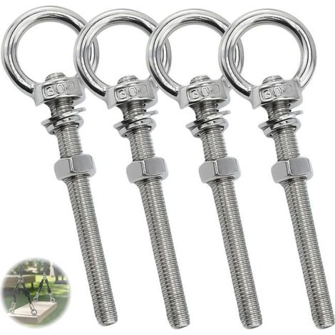 4pcs Piton À Visser M10 Anneau De Levage Crochet À Œil En Acier Inoxydable Charge Lourde Pour Suspension Hamac Chaise-M10 x 100 mm (1/4)