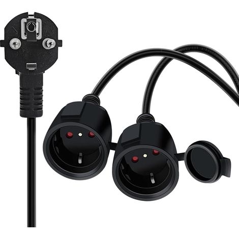 Double Socket Extension Cable 16 A/250 V with Waterproof Cover H05VV-F 3 x 1.5 mm² for Home, Office (35 cm) (1/4)