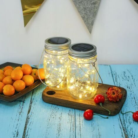 Litzee – Set di 3 luci solari da esterno – 30 LED impermeabili in barattoli di vetro – Luce bianca calda per decorazioni da giardino e da interni (1/4)