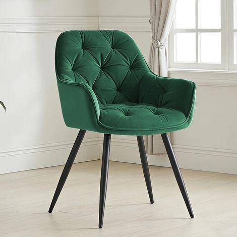AINPECCA 1PCS Dining Chairs Velvet Padded Seat Metal Legs Kitchen Chair Home Office (Green,1PCS)