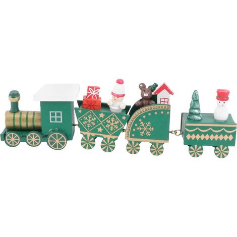 Ornements de Noël en forme de train à quatre wagons, décoration de bureau de dessin animé-21X5.5X4cm-Green (1/2)