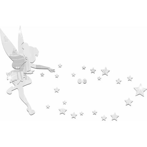 Adesivi murali con motivi di fate e stelle, adesivi 3D in acrilico con specchio color argento, decorazioni murali per soggiorno, camera da letto, ufficio (1/4)