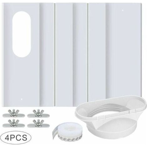 – Kit de fenêtre pour climatiseur portable – 4 plaques ajustables 43-140 cm – PVC renforcé – Joint d'étanchéité inclus
