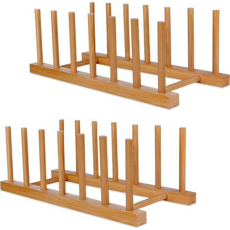 Égouttoir à vaisselle en bambou — Assiettes, vaisselle, casseroles et couvercles (Lot de 2)