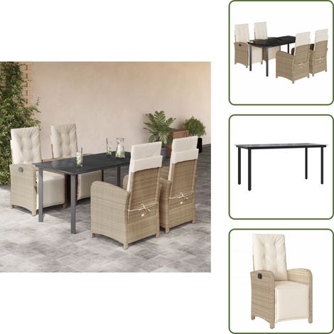 Chaise de jardin inclinable - vidaXL Ensemble à manger de jardin avec coussins 5pcs Beige poly rotin - Coussin de siège (1/5)