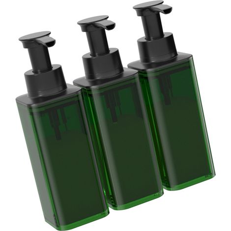 3-Kammer-Seifenspender zur Wandmontage, manueller Behälter für Shampoo und Flüssigshampoo, auslaufsicherer Pumpenkopf, verlängerter Auslass, dunkelgrün (1/5)