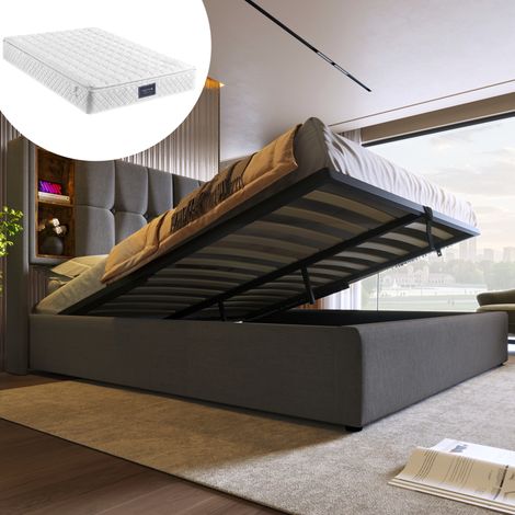 Polsterbett 140x200 mit Stauraum, USB, Matratze Grau OKMYHOME (1/5)