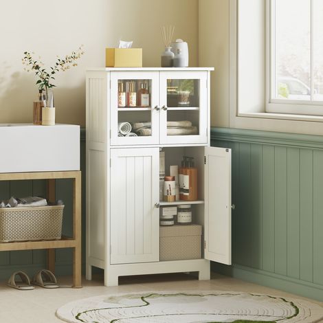 Armoire salle de bain 2 vitrines, étagère réglable, design compact, polyvalente cuisine salon salle de salle à manger, 60x30x108, blanche