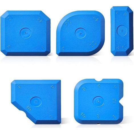 Lot de 5 outils de remplissage de joints en silicone bleu pour joints de cuisine et de salle de bain - Applicateur de mastic silicone multi-angle - Kit d'outils de calfeutrage pour joints et joints