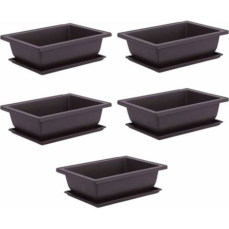 Pot À Bonsaï - En Plastique Résistant - Avec Bac De Drainage Intégré - Pour Succulentes Et Plantes Miniatures - Lot De 1 (1/5)