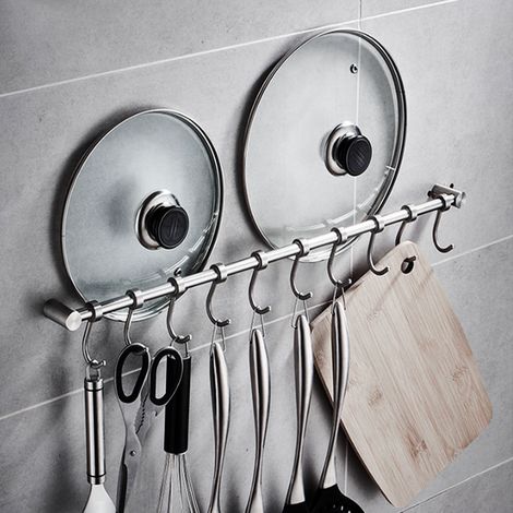 Crochets porte-vêtements en acier inoxydable 304 brossé, crochets pour vêtements de cuisine et de salle de bain, crochets pour ustensiles de cuisine, porte-serviettes, 8 crochets, 480 mm (1/5)