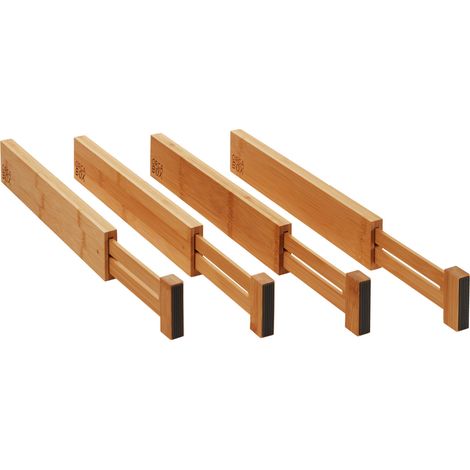 4-teiliges ORGA-BOX Bambus Schubladen Trennsystem 354 - 482 mm Schubladentrenner, Schubladenteiler mit Federmechanismus (1/5)