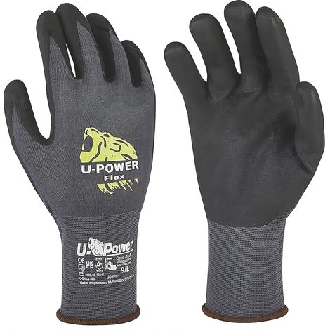 U-Power GUANTI DA LAVORO FLEX IN NYLON/NITRILE Col. Grigio/Nero tg. 10 12.00 paia