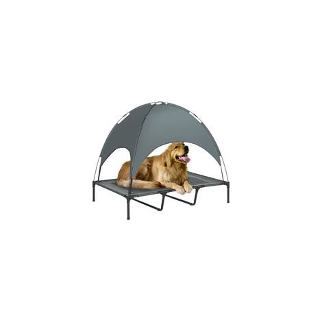 PawHut Erhöhtes Hundebett mit Sonnenschutz, Hunde-/Katzen-Campingbett auf Beinen, atmungsaktives Oxford-Gewebe, UV-beständig, Metallrahmen, inklusive Tragetasche, Outdoor-Katzenbett, 122 x 92 x 108 cm